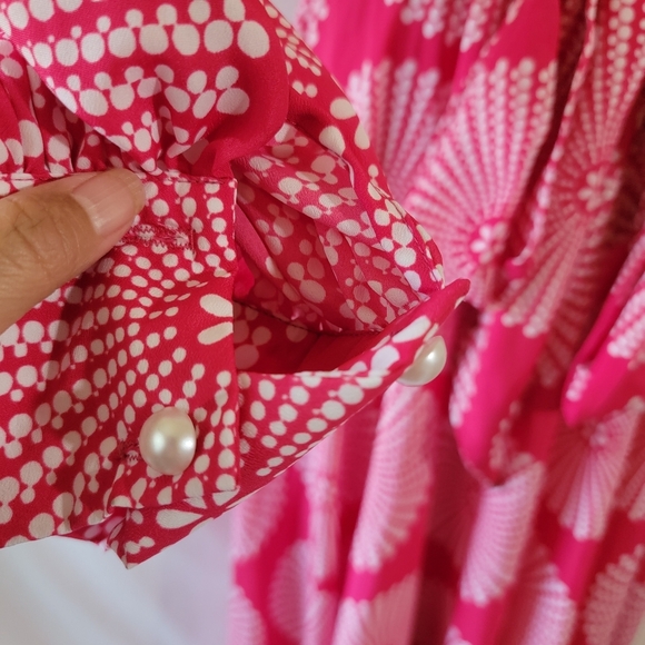 VTG Made In USA Rose Pink Surplice Maxi Dress Sz L Circle Floral Cottagecore - Picture 6 of 11